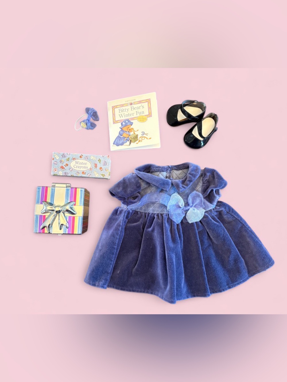 VTG  Pleasant Company Bitty Baby Purple 1999 Velveteen Holiday Set Near Complete